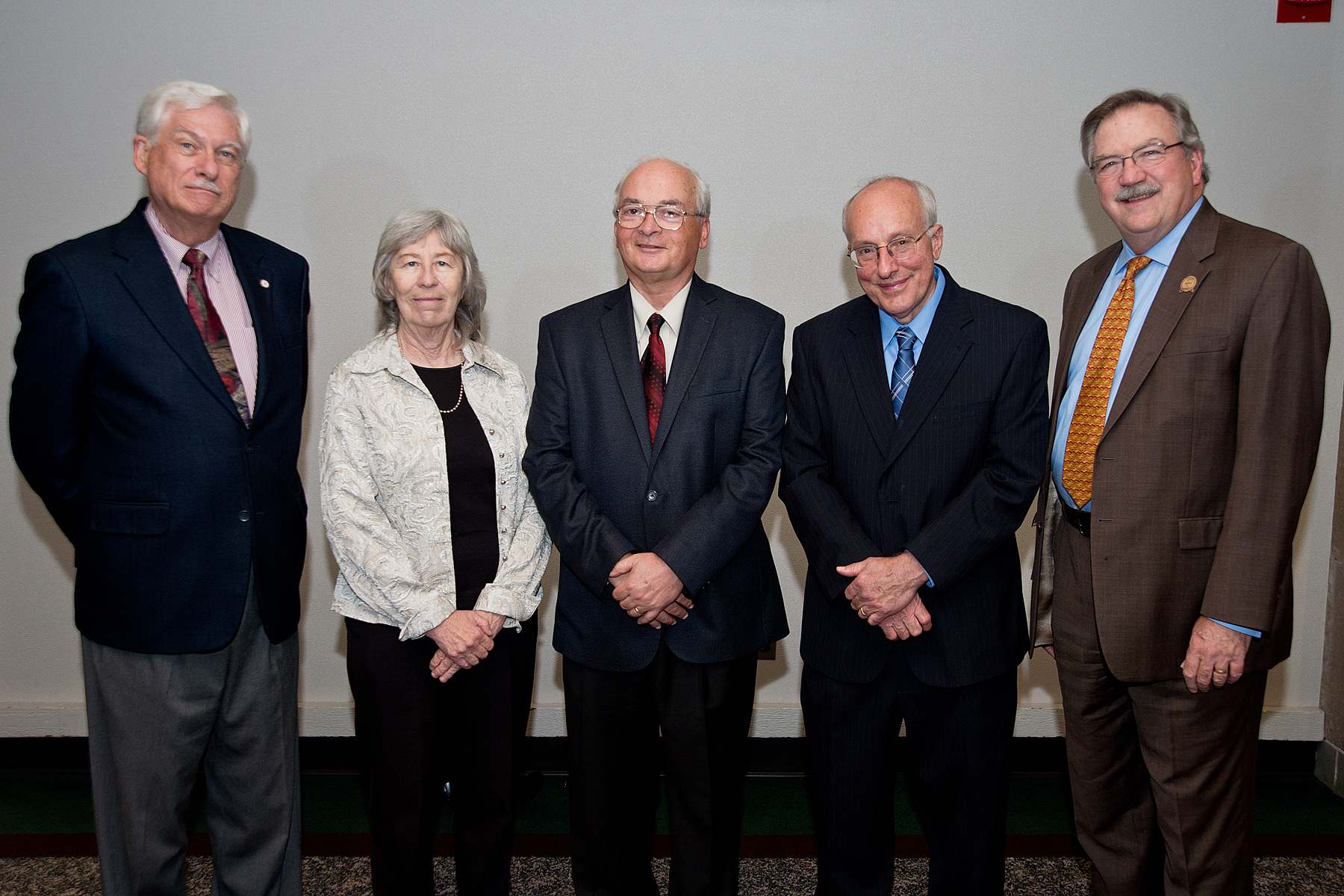 (Left to Right): Klaus J. Schulz, Peggy Chun, SCSE Dean James P. Riehl, Joseph Gallian, Chancellor Lendley C. Black.